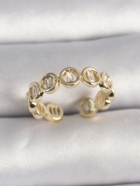 Erb Pirinç Gold Renk Zirkon Taşlı Ayarlanabilir Yüzük