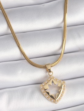 Erb 316L Çelik Gold Renk İtalyan Zincir Zirkon Taşlı Kutup Yıldız İşleme Kadın Kolye