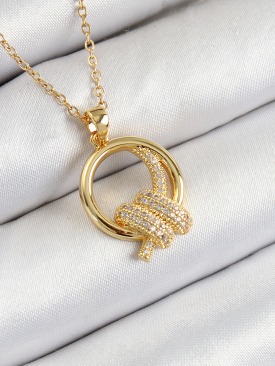 Erb 316L Çelik Zirkon Taşlı Düğüm Model Gold Renk Kadın Kolye