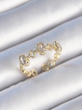 Erb Pirinç Gold Renk Zirkon Taşlı Yuvarlak Zincir Model Kadın Yüzük