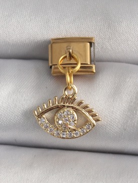 Erb 316L Çelik Gold Renk Sallantı Zirkon Taşlı Göz Model Nomination Charm