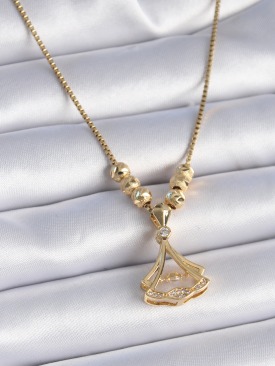 Erb 316L Çelik Zincir Gold Renk Gingko Yaprağı Model Zirkon Taşlı Kadın Kolye