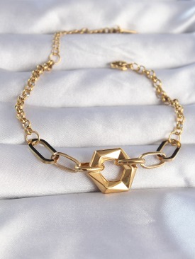 Erb 316L Çelik Gold Renk Geometrik Model Zincir Bileklik