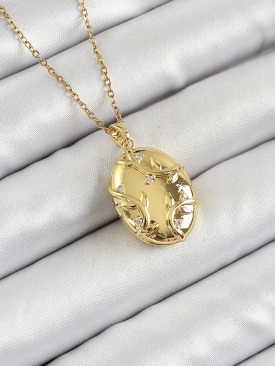 Erb 316L Çelik Zincir Açılabilir Sarmaşık Model Zirkon Taşlı Gold Renk Kadın Kolye