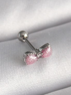 Erb 316L Çelik Gümüş Renk Pembe Kurdele Zirkon Taş Detay Tragus Piercing