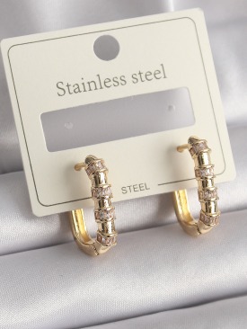 Erb 316L Çelik Gold Renk Zirkon Taşlı Halka Model Kadın Küpe