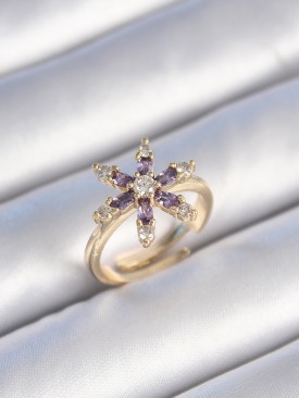 Erb Pirinç Gold Renk Mor Renk Zirkon Taşlı Çiçek Model Kadın Yüzük