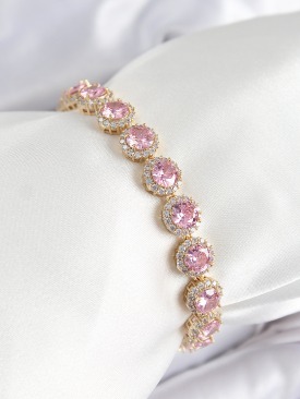 Erb Pirinç Pembe Zirkon Taşlı Daire Baget Model Gold Renk VIP Seri Kadın Bileklik