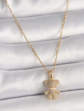 Erb 316L Çelik Gold Renk Zincir Zirkon Taşlı Ayıcık Figür Kadın Kolye