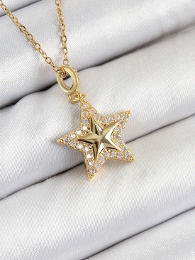 Erb 316L Çelik Zirkon Taşlı Yıldız Model Gold Renk Kadın Kolye
