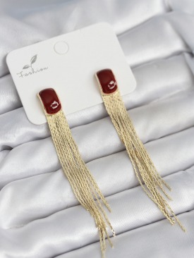 Erb Sallantılı Bordo Mineli Gold Renk Kadın Küpe