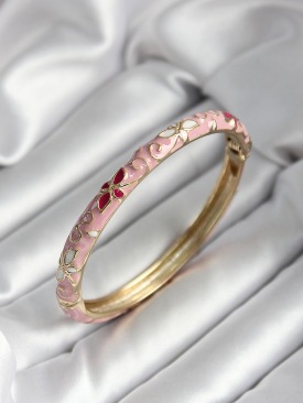 Erb Mineli Pirinç Pembe Çiçek Desenli Gold Renk Kadın Kelepçe