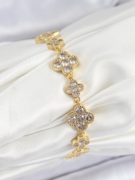 Erb Pirinç Zirkon Taşlı Yonca Model Gold Renk VIP Seri Kadın Bileklik