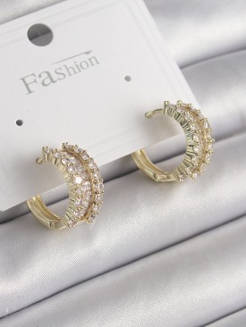 Erb Pirinç Gold Renk Zirkon Taşlı Halka Model Kadın Küpe