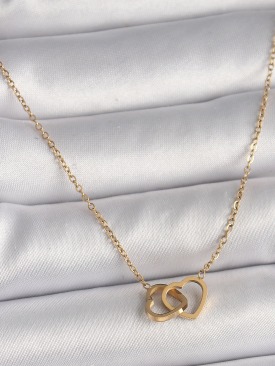 Erb 316L Çelik Gold Renk Zincir Birleşik Kalp Model Kadın Kolye