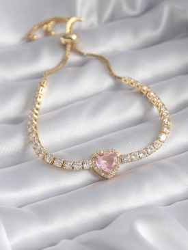 Erb Pirinç Gold Renk Asansörlü Pembe Zirkon Taş Model Kadın VIP Seri Charm Bileklik