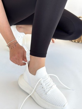 Jindy Beyaz Triko Bağcıklı Spor  Ayakkabı