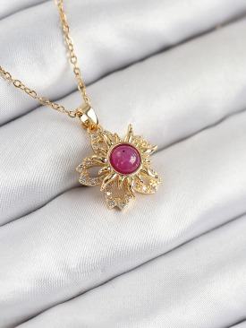 Erb 316L Çelik Zirkon Taşlı Döner Güneş Model Gold Renk Kadın Kolye