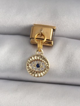 Erb 316L Çelik Gold Renk Sallantı Zirkon Taşlı Göz Model Nomination Charm