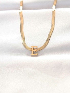 Erb 316L Çelik E Harfli Gold Renk İtalyan Zincirli Kolye