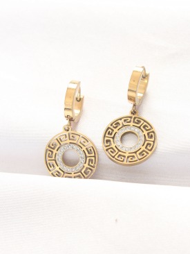 Erb Pirinç Gold Renk Taşlı Oval Küpe