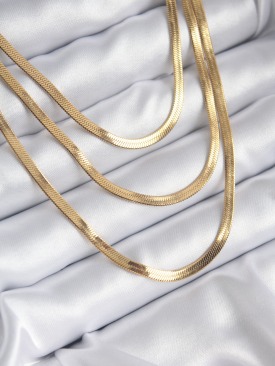 Erb 316L Çelik Gold Renk 3\'lü İtalyan Zincir Model Kadın Kolye