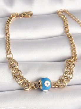 Erb 316L Çelik Gold Renk Halka Zincir Model Nazar Boncuk Figür Kadın Bileklik