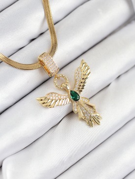 Erb 316L Çelik Zirkon Taşlı Melek Model Gold Renk Kadın Kolye