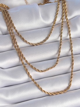 Erb 316L Çelik Gold Renk 3\'lü Burgu Zincir Model Kadın Kolye