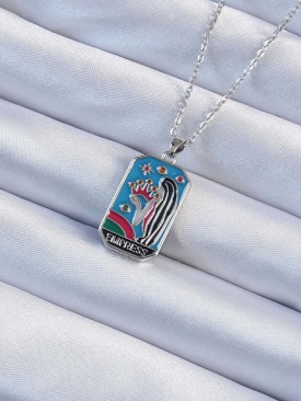 Erb 316L Çelik Zincir Gümüş Renk Taç Ve Kız Figürlü Renkli Mineli Tarot Kolye