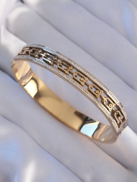 Erb 316L Çelik Gold Renk Zirkon Taşlı Tiffany Model Kelepçe