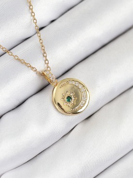 Erb 316L Çelik Zirkon Taşlı Ay Ve Güneş Model Gold Renk Kadın Kolye