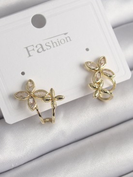 Erb Pirinç Gold Renk Zirkon Taşlı 2\'Li Çiçek Model Kadın Küpe