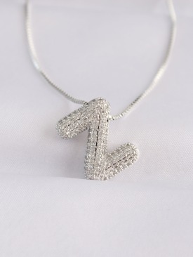 Erb 316L Çelik Zincirli Zirkon Taşlı Z Harfli Silver Renk Bubble Kolye
