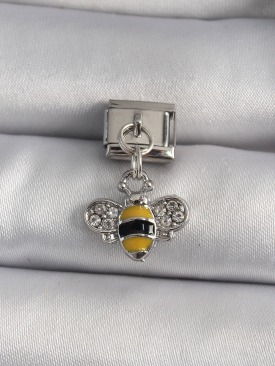 Erb 316L Çelik Gümüş Renk Sallantı Zirkon Taşlı Arı Model Nomination Charm