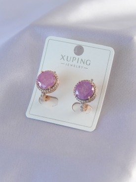 Erb Gold Renk Pembe Kristal Taşlı Zirkon Taş Detay Xuping Kadın Küpe
