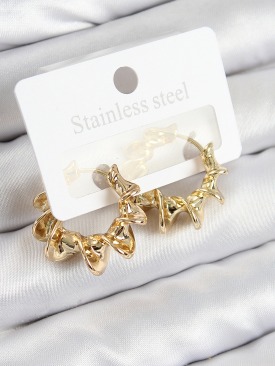 Erb Pirinç Kıvrımlı Halka Model Gold Renk Kadın Küpe