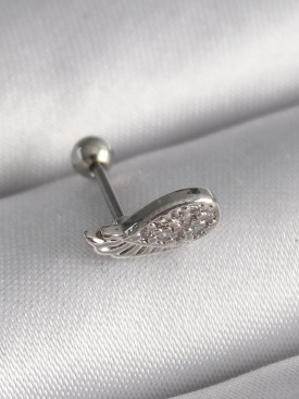 Erb 316L Çelik Gümüş Renk Zirkon Taşlı Kanat Tragus Piercing