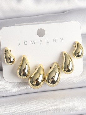Erb Gold Renk 3\'Lü Damla Model CCB Plastik Kadın Küpe Seti