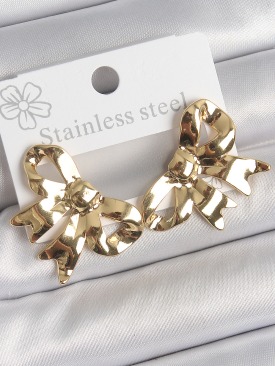 Erb 316 Çelik Gold Renk Kurdele Plaka Model Kadın Küpe