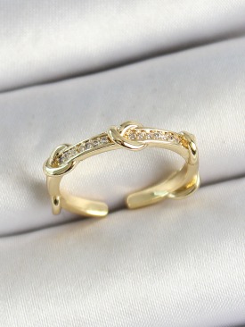 Erb Pirinç Düğüm Figürlü Zirkon Taşlı Gold Renk Ayarlanabilir Kadın Yüzük