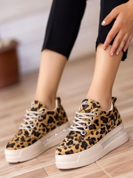 Lulu Leopar Süet Bağcıklı Spor Ayakkabı