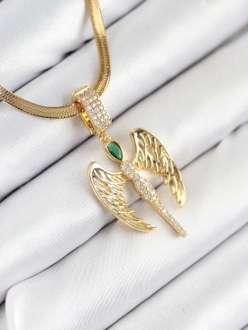 Erb 316L Çelik Zirkon Taşlı Melek Model Gold Renk Kadın Kolye