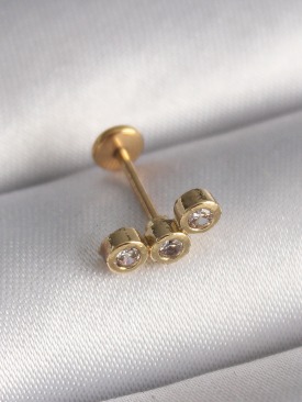 Erb 316L Çelik Gold Renk Zirkon Taşlı Tragus Piercing