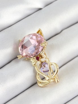 Erb Pembe Zirkon Taşlı Kap Detaylı Kedi Figürlü Gold Renk Kadın Broş
