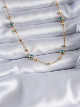 Erb 316L Çelik Gold Renk Nazar Boncuk Model Minimal Top Detay Kadın Kolye