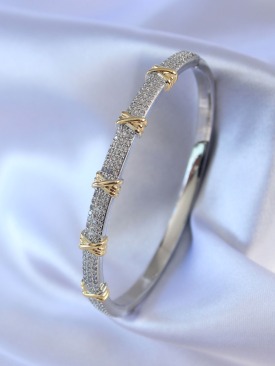 Erb VIP Seri Gümüş Renk Zirkon Taşlı Gold Renk Detay Xoxo Kadın Bileklik