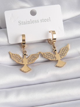 Erb 316L Çelik Gold Renk Zirkon Taşlı Anka Kuşu Model Kadın Küpe