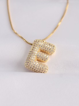 Erb 316L Çelik Zincirli Zirkon Taşlı E Harfli Gold Renk Bubble Kolye
