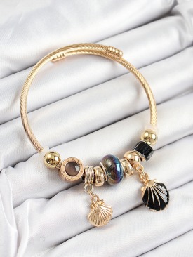 Erb 316L Çelik Siyah İstiridye Model Gold Renk Charm Bileklik